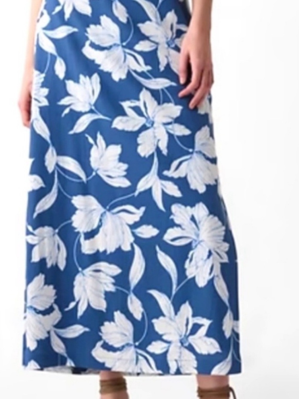 GAP Linen Blue Maxi Skirt with White Floral Print - size small